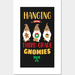 Hanging with my Third Grade Gnomies - Funny Garden Gnome Pajama Gift - Third Grade Gnomes Cheetah Gift Posters and Art